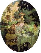 Henry Salem Hubble Tea in the Garden at the Chateau de Rozieres oil painting